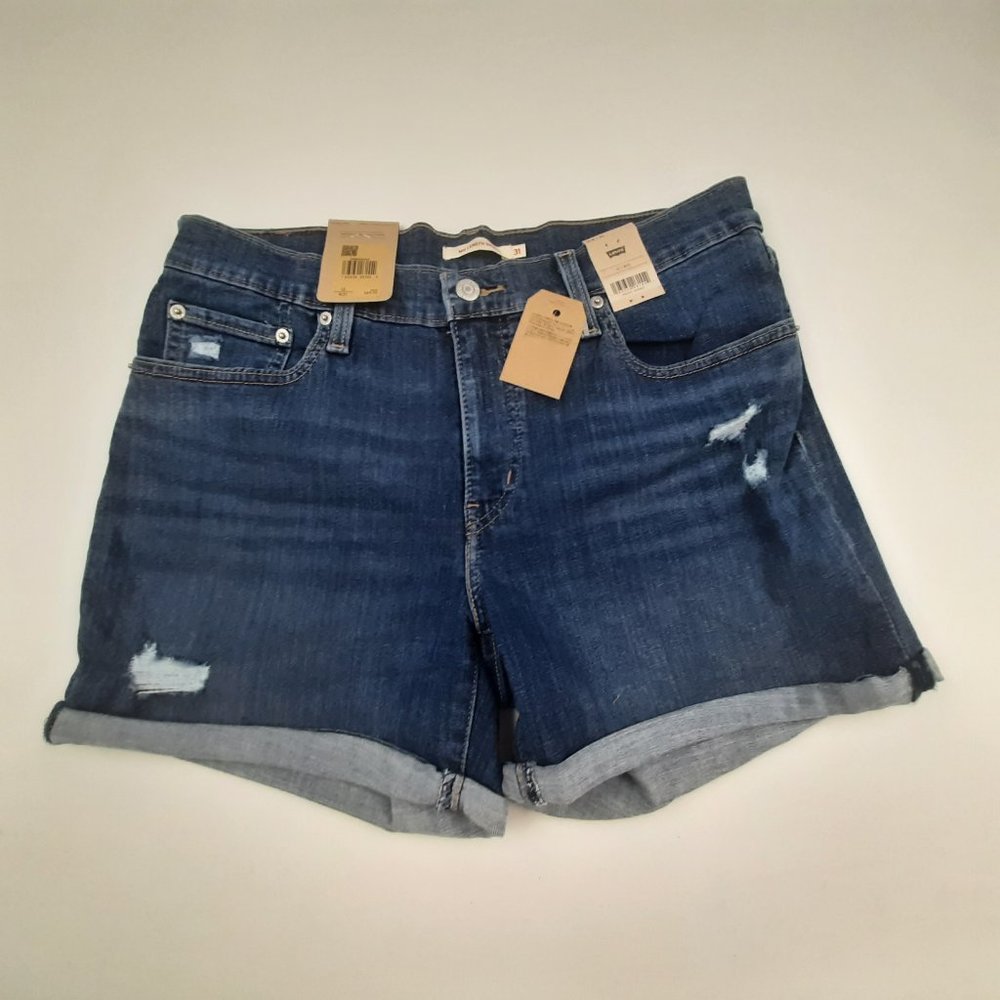 Levi Strauss & Co Women's Mid-Length Hypersoft Shorts Dark Wash Stretch…